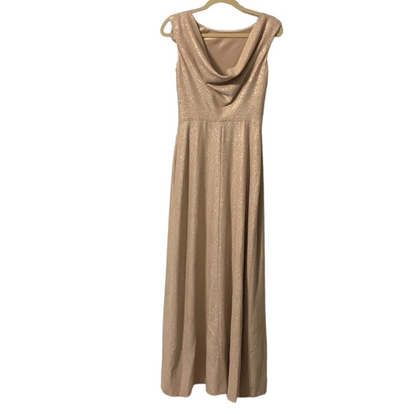 Tahari Gold Fleck Rhinestone Trim Sleeveless Gown Evening Dress - Picture 2 of 6